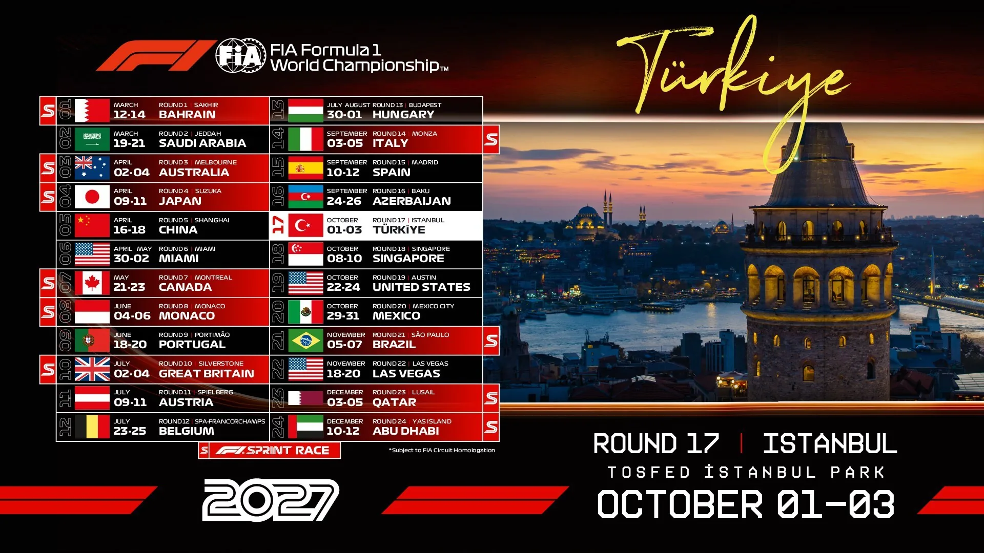 Formula 1, 1-3 Ekim 2027 Tarihlerinde Yeniden İstanbul Park'a Dönüyor
